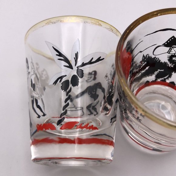 VTG 1960’s Good Luck Black Cat & Cannibal Shot Glass Halloween Bar Ware Pair. - Picture 7 of 12